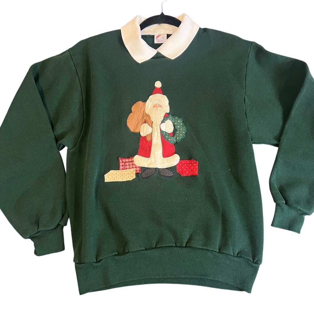 Vintage Buttermom Santa Claus Sweatshirt Collar Christmas Small Grannycore